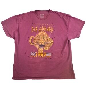 Def Leppard Pyromania 1983 United States Tour Distressed Graphic Tee Maroon L/XL